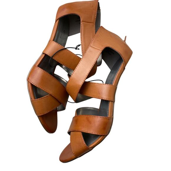 Retro Worthington Womens 11M Zip Back Brown Wide Strap 4" Chunky Bohemian Heels - Picture 3 of 10